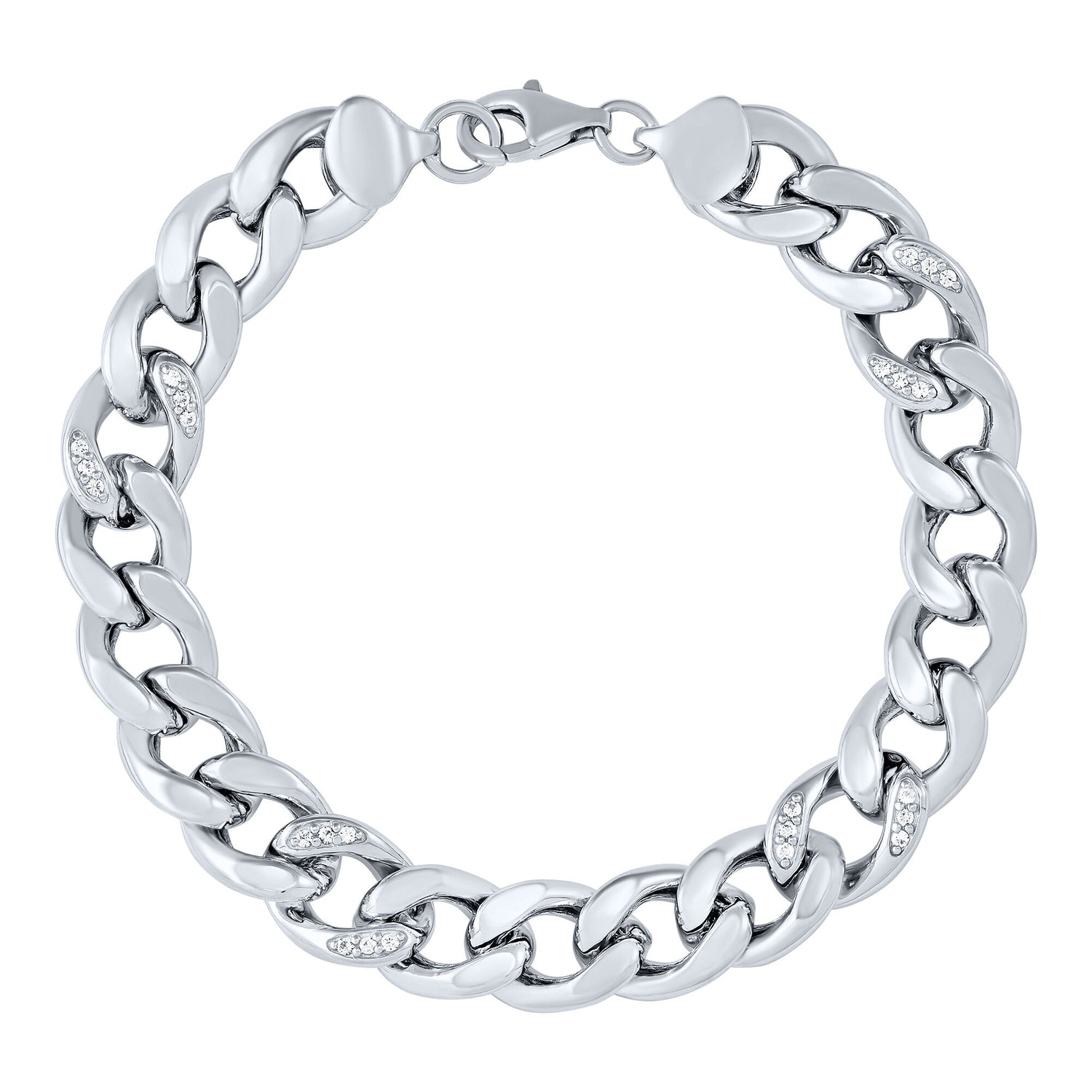 Lab-Created White Sapphire Chain Link Bracelet in Sterling Silver, 7.5”