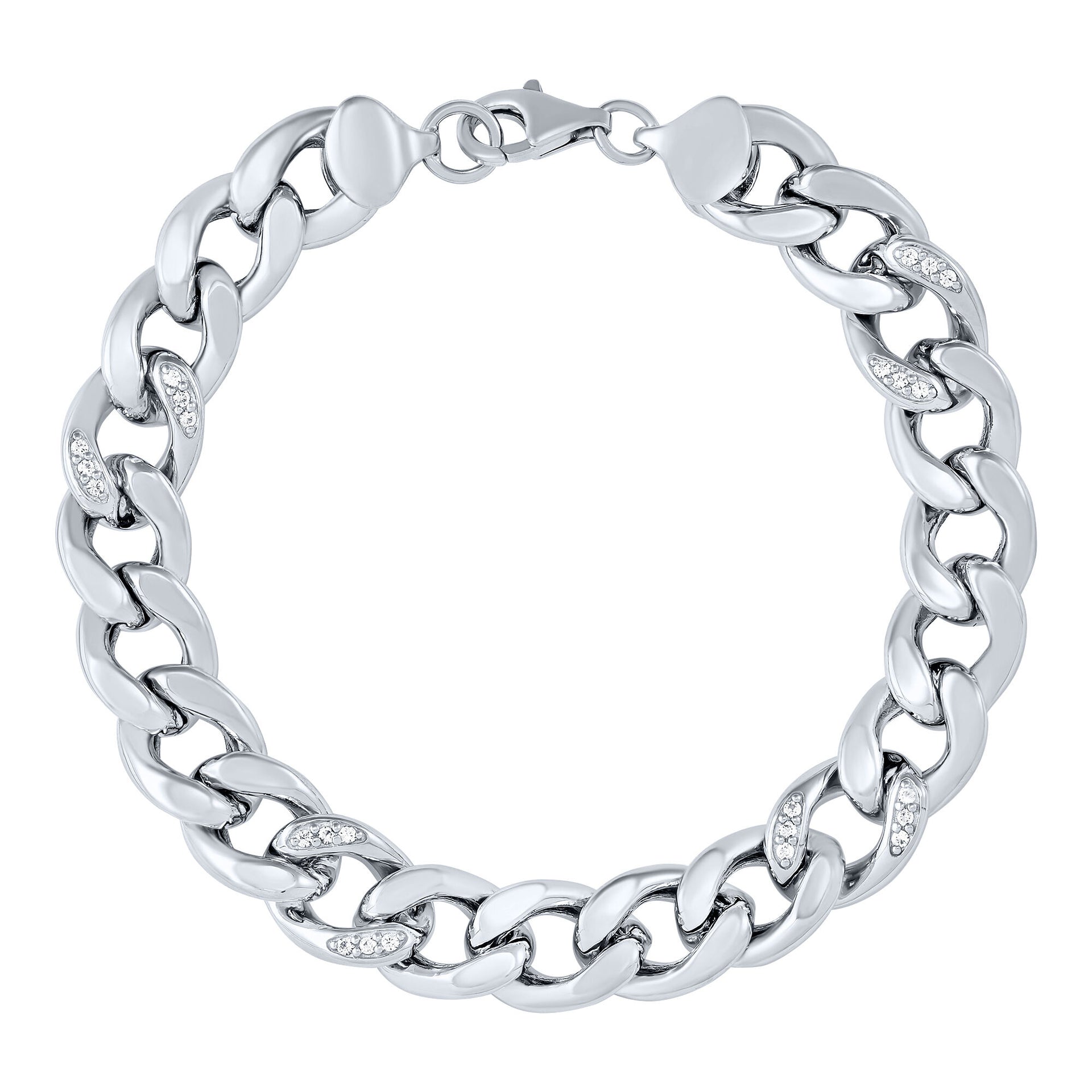 Lab-Created White Sapphire Chain Link Bracelet in Sterling Silver, 7.5”