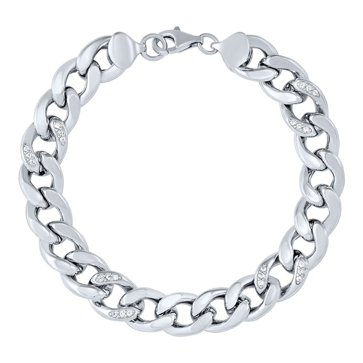 Lab-Created White Sapphire Chain Link Bracelet in Sterling Silver, 7.5”