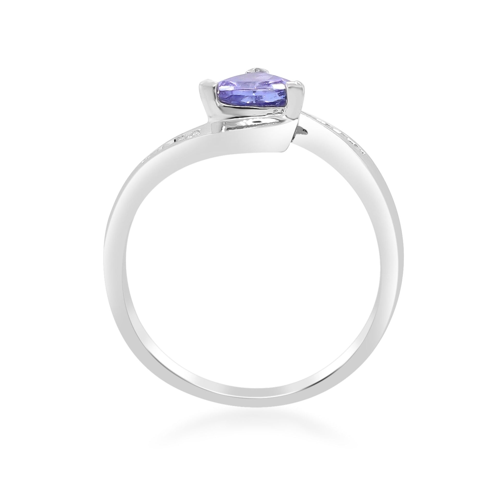 Trillion-Shaped Tanzanite Ring with Diamond Accents in Sterling Silver