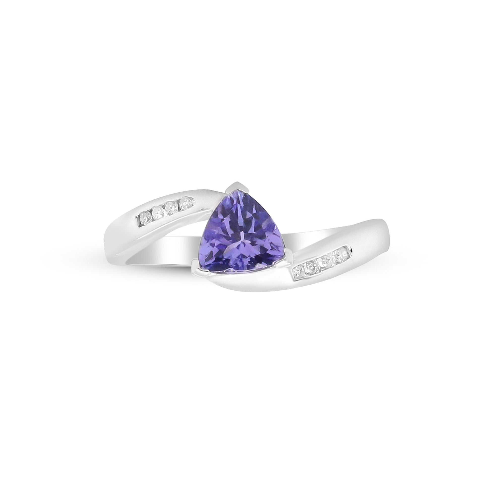 Trillion-Shaped Tanzanite Ring with Diamond Accents in Sterling Silver