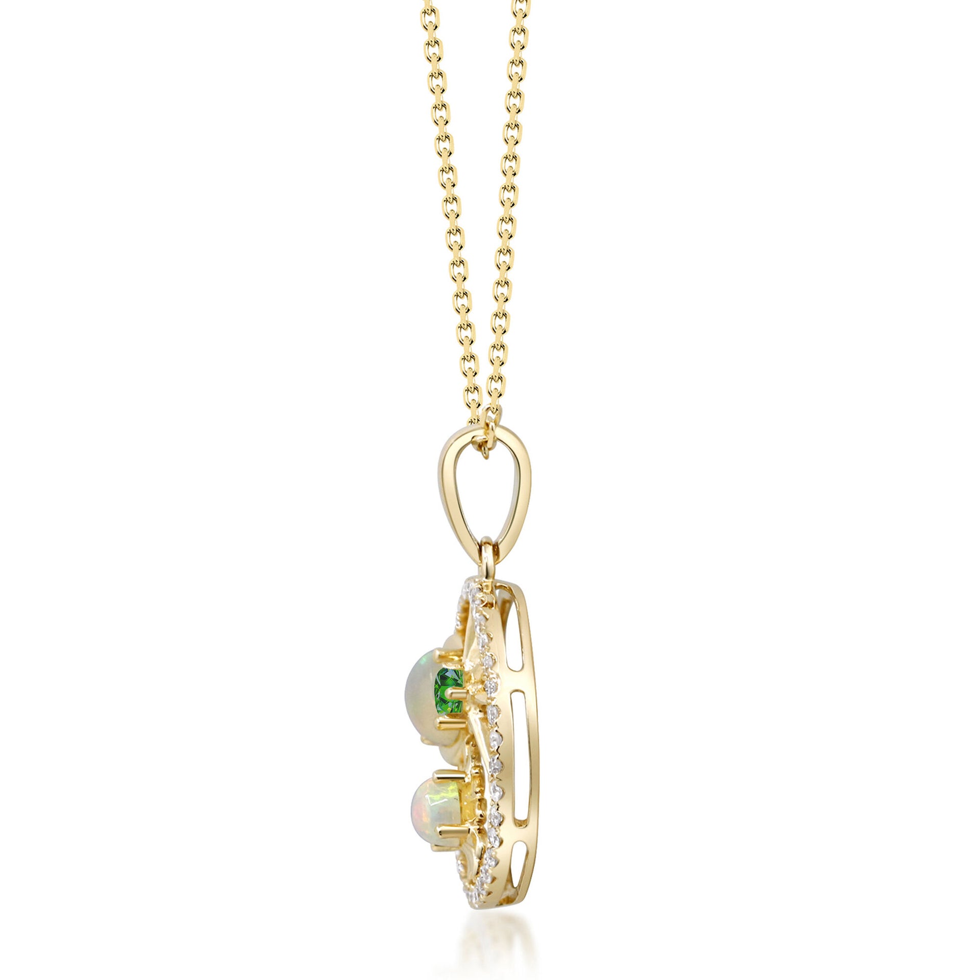 Opal, Emerald and Diamond Pendant in 10K Yellow Gold (1/8 ct. tw.)