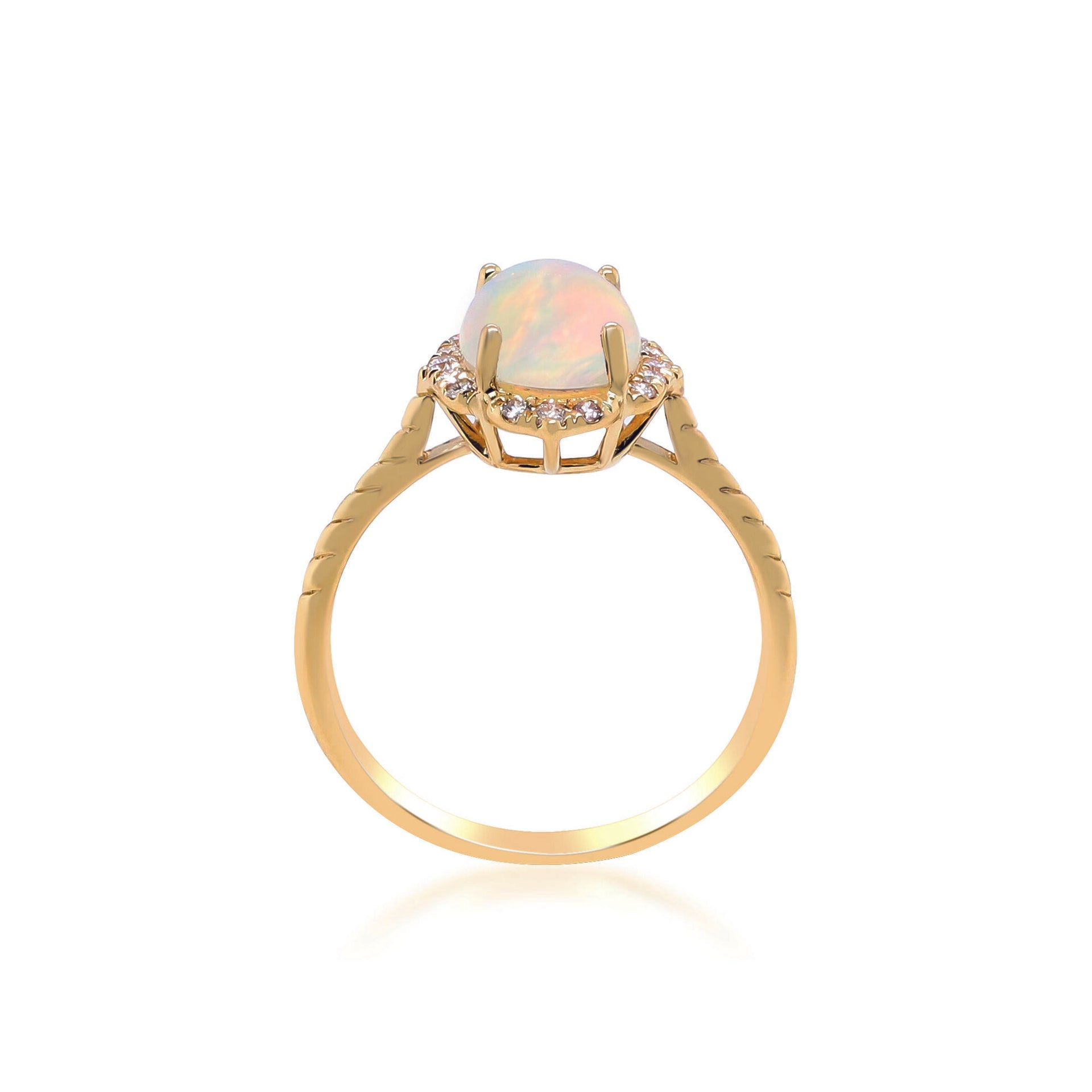 Oval-Shaped Opal and Diamond Ring in 10K Yellow Gold