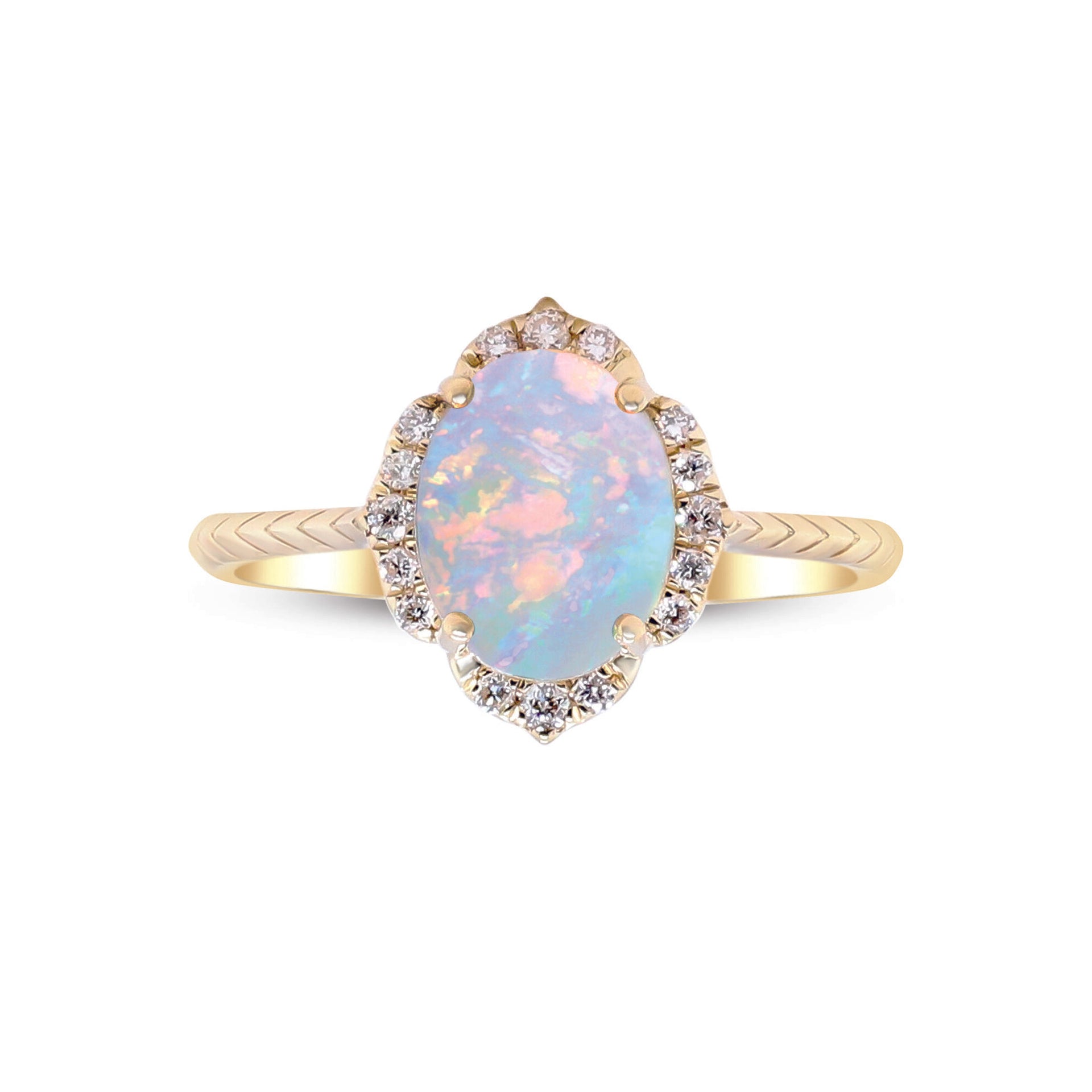 Oval-Shaped Opal and Diamond Ring in 10K Yellow Gold