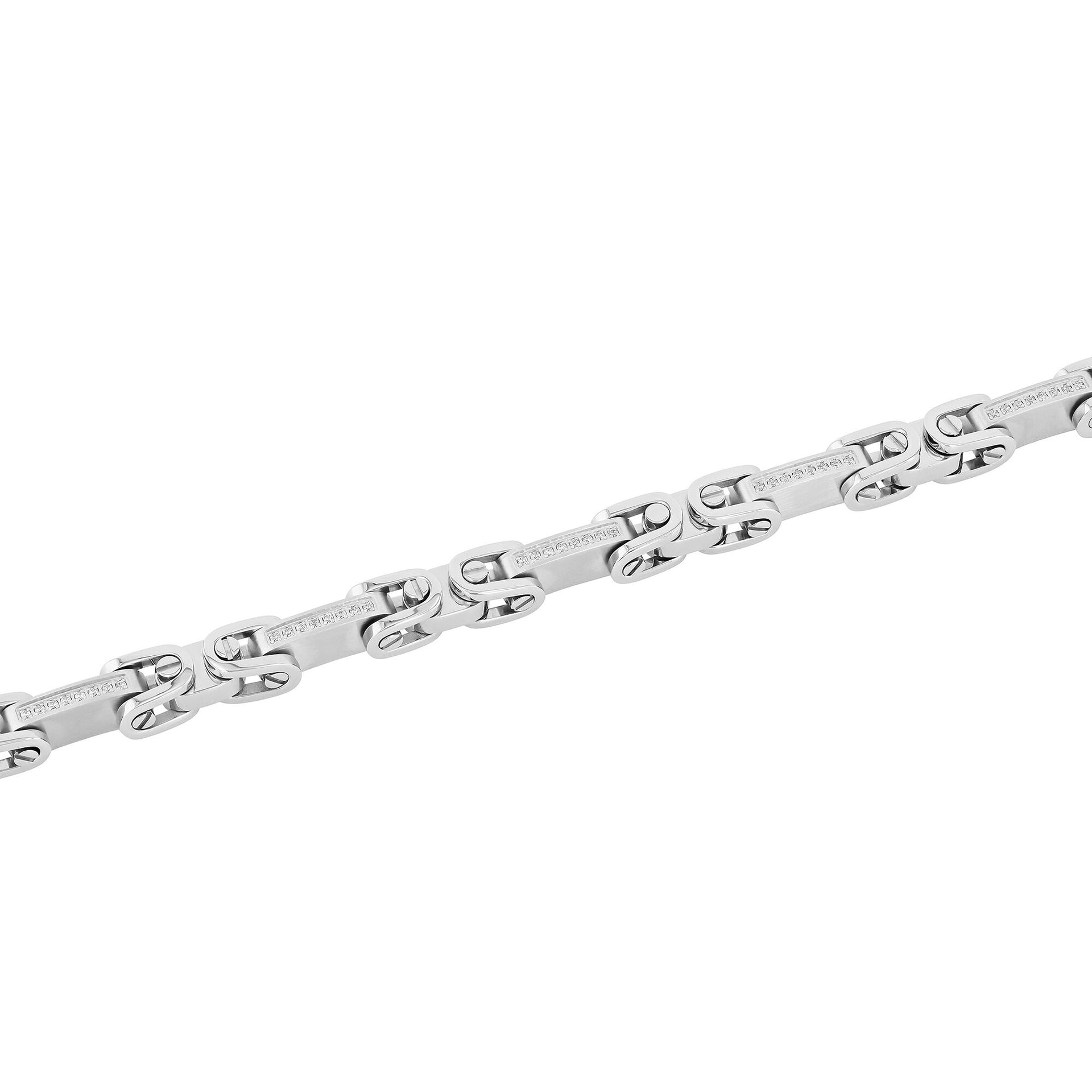 Link Bracelet with Diamond Accents in Stainless Steel, 8.75” (1/4 ct. tw.)