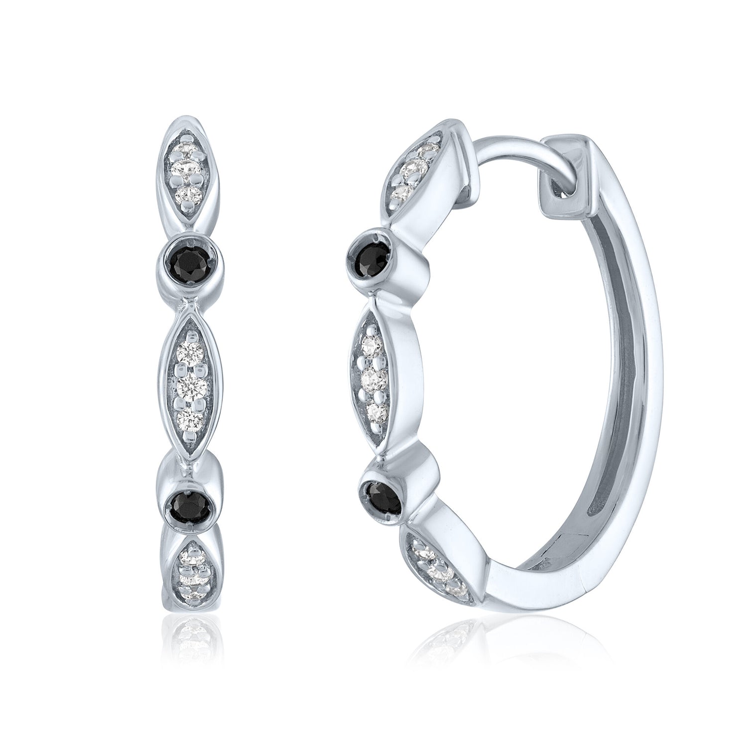 Black and White Diamond Huggie Earrings in Sterling Silver (1/10 ct. tw.)