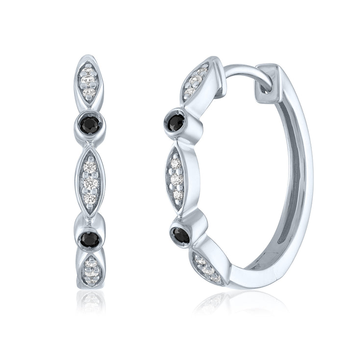 Black and White Diamond Huggie Earrings in Sterling Silver (1/10 ct. tw.)