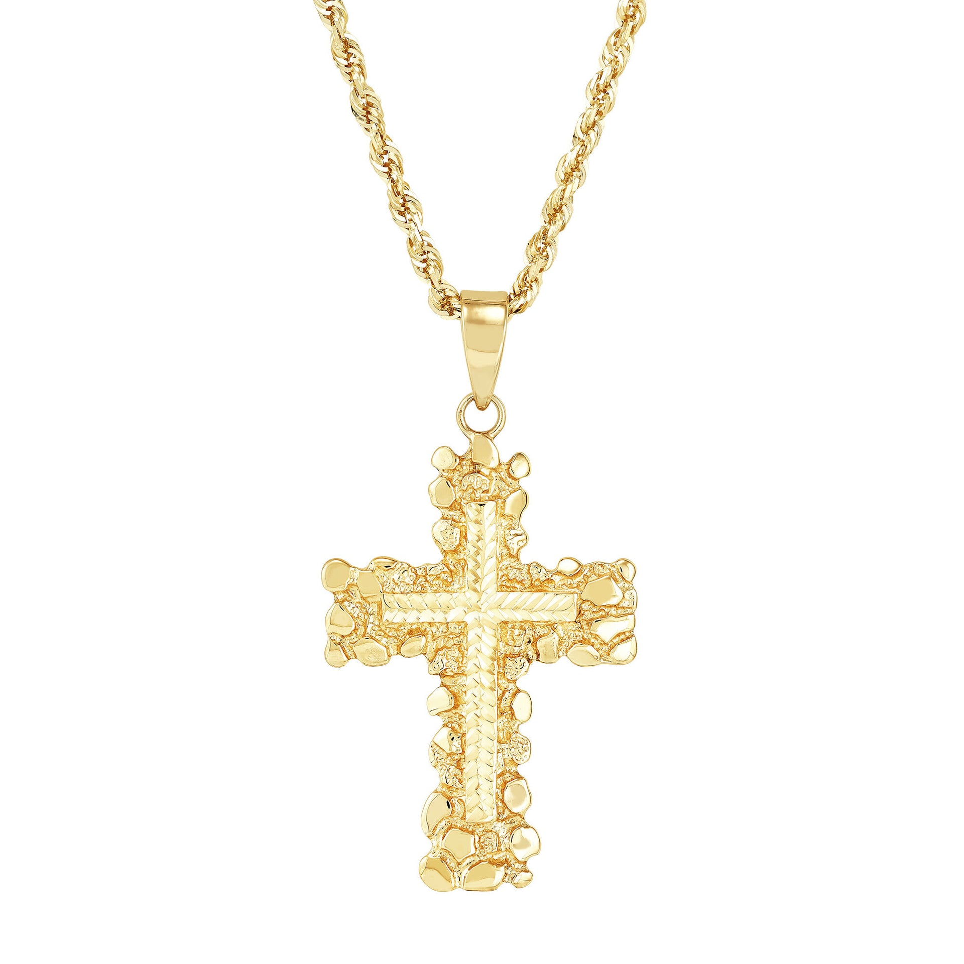 Pebbled Cross Pendant in 10K Yellow Gold