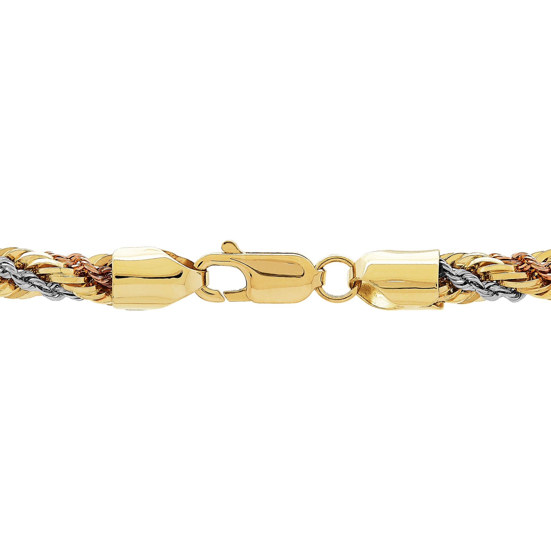 Tri-Tone Twisted Rope Chain in 10K White, Rose and Yellow Gold