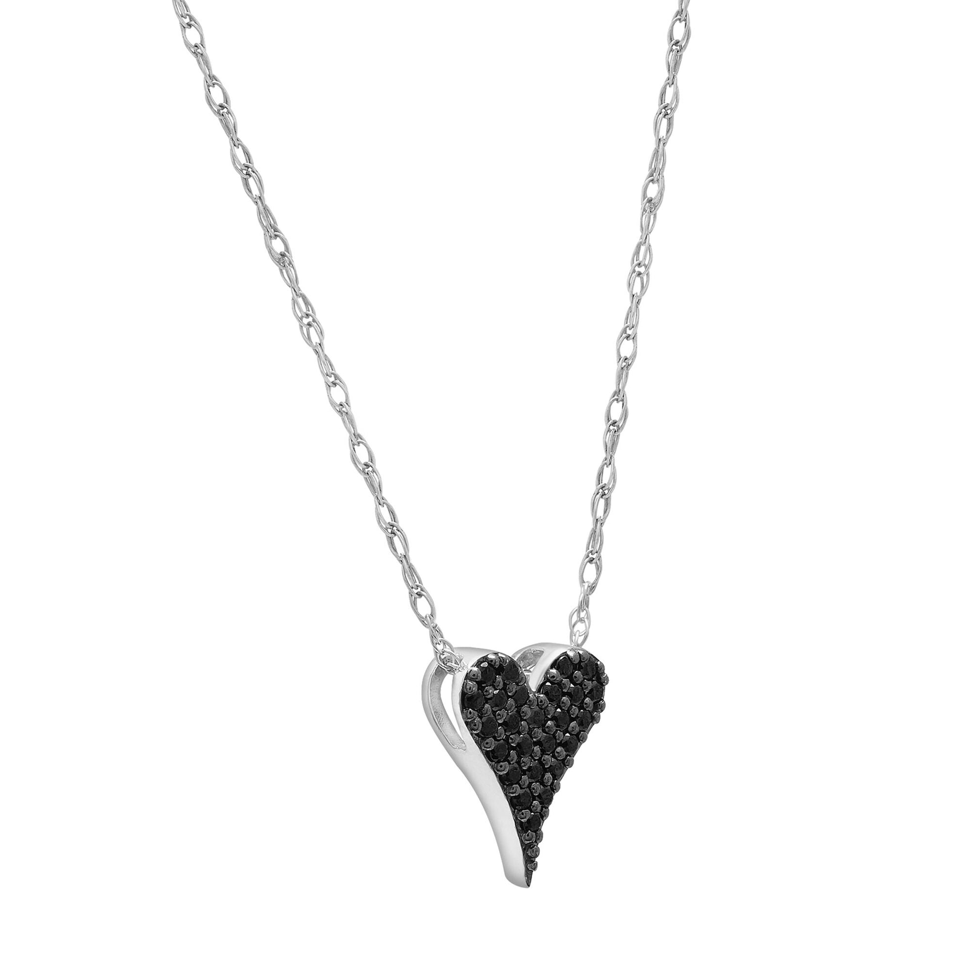 Black Diamond Heart Pendant in 10K White Gold (1/10 ct. tw.)