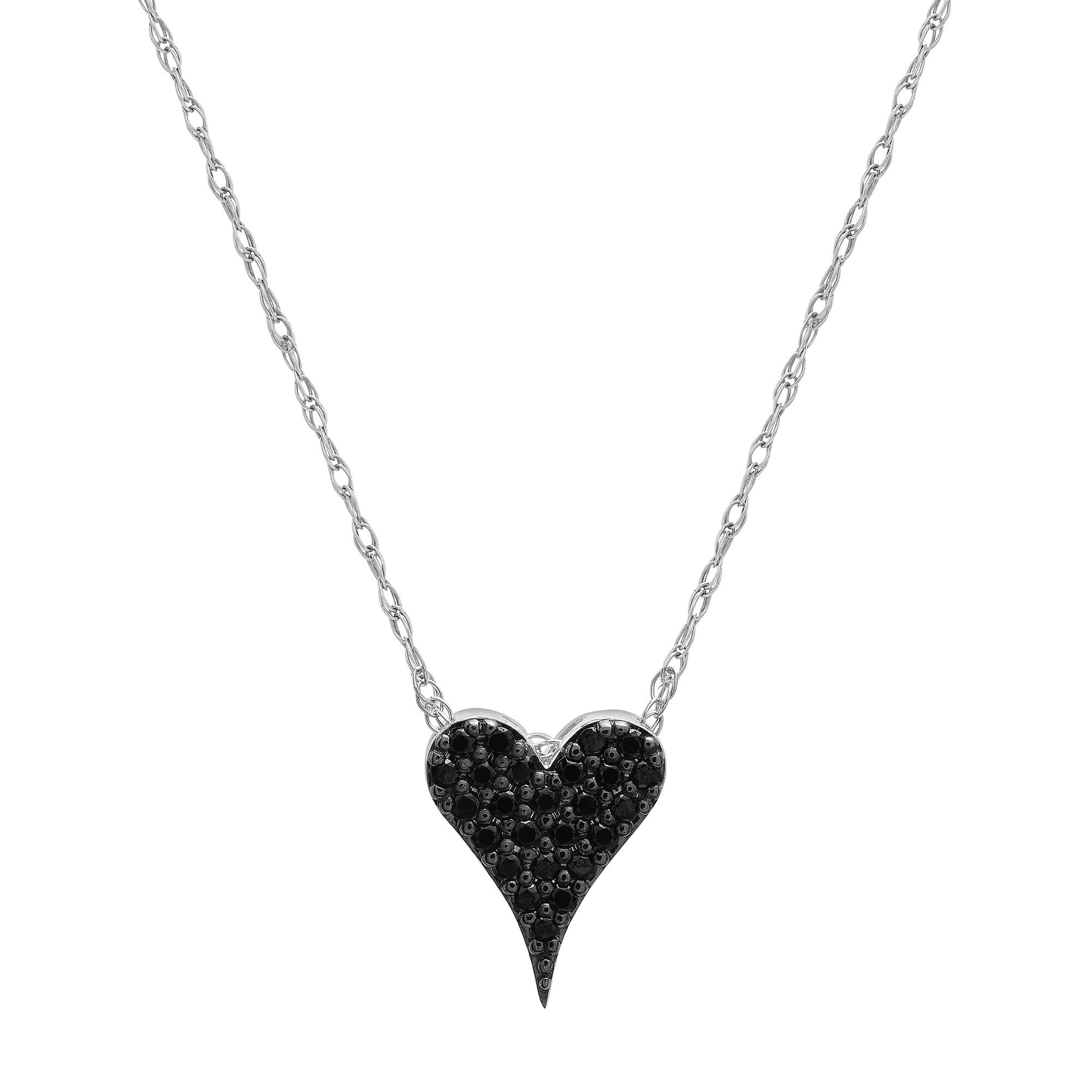Black Diamond Heart Pendant in 10K White Gold (1/10 ct. tw.)