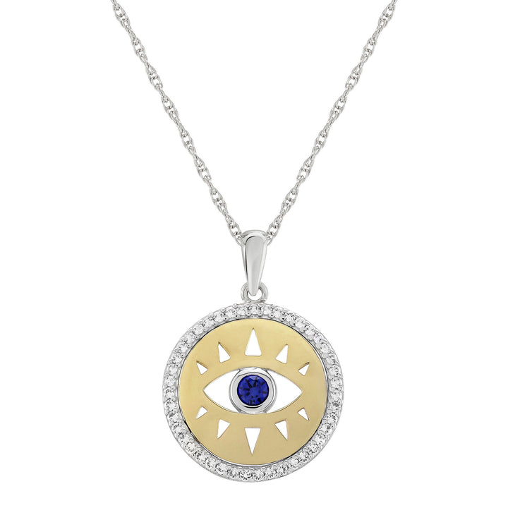 Lab-Created White Sapphire Evil Eye Pendant in Sterling Silver and 10K Yellow Gold