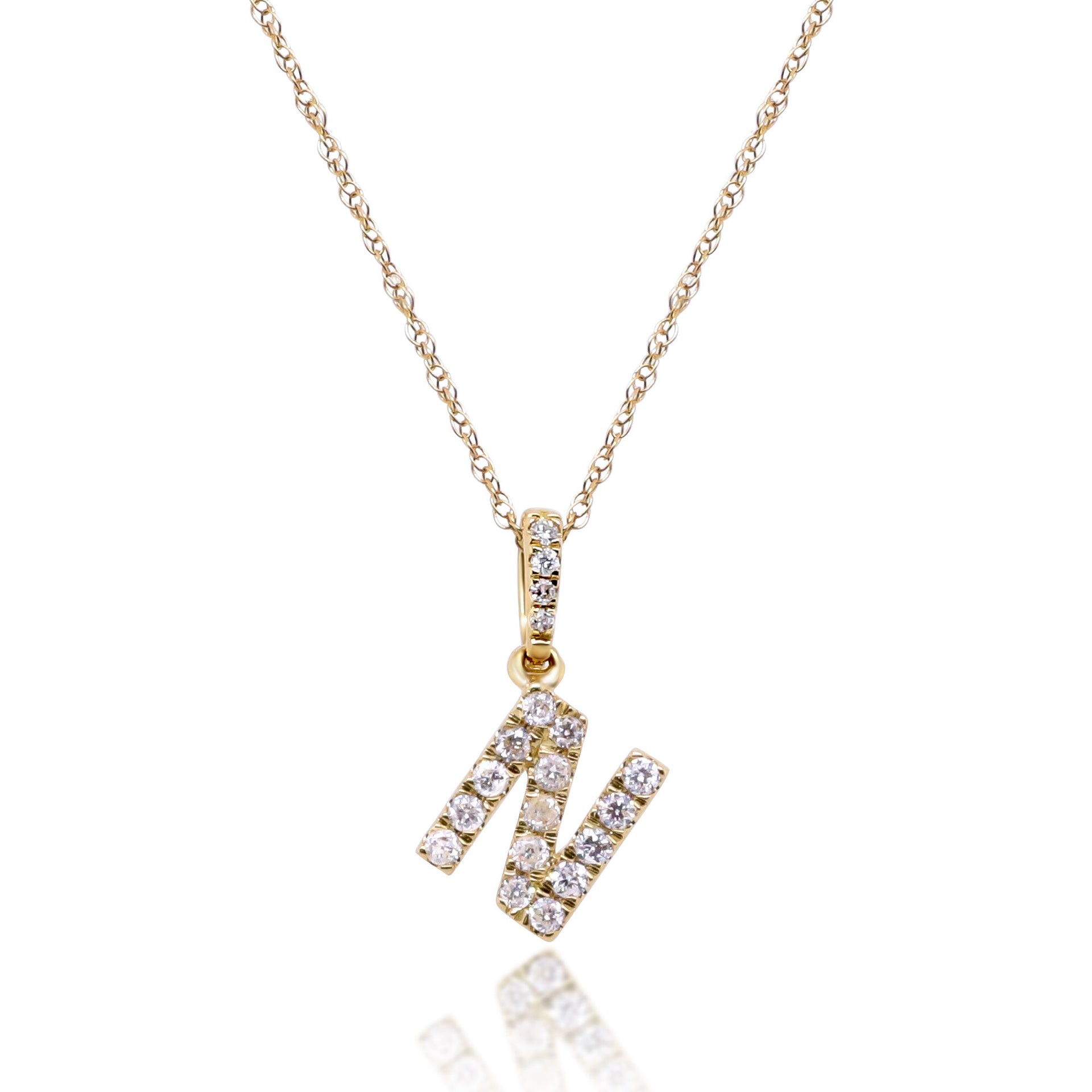 Diamond N Initial Pendant in 10K Yellow Gold (1/10 ct. tw.)