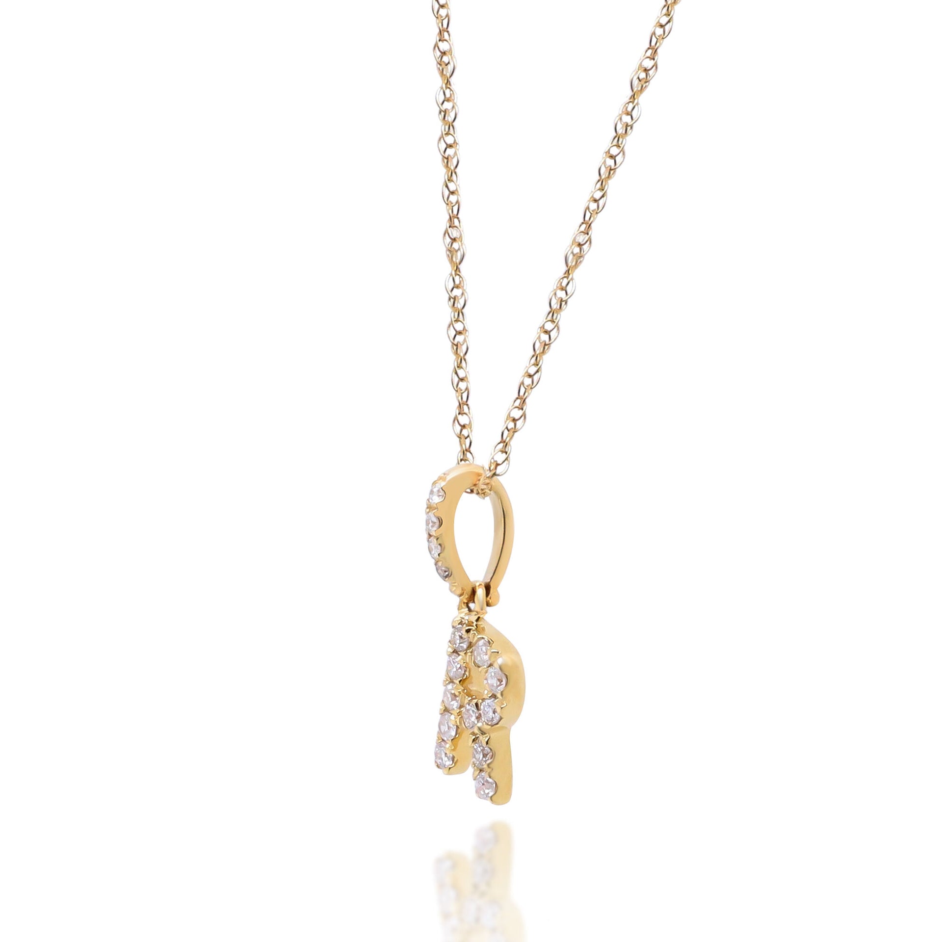 Diamond R Initial Pendant in 10K Yellow Gold (1/10 ct. tw.)