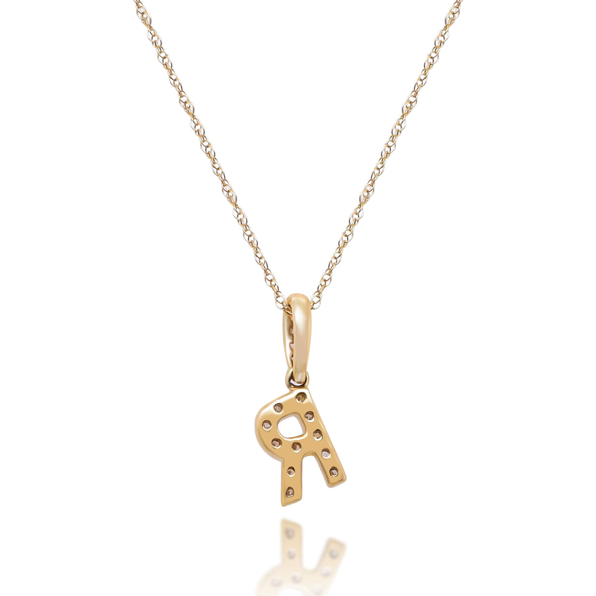 Diamond R Initial Pendant in 10K Yellow Gold (1/10 ct. tw.)