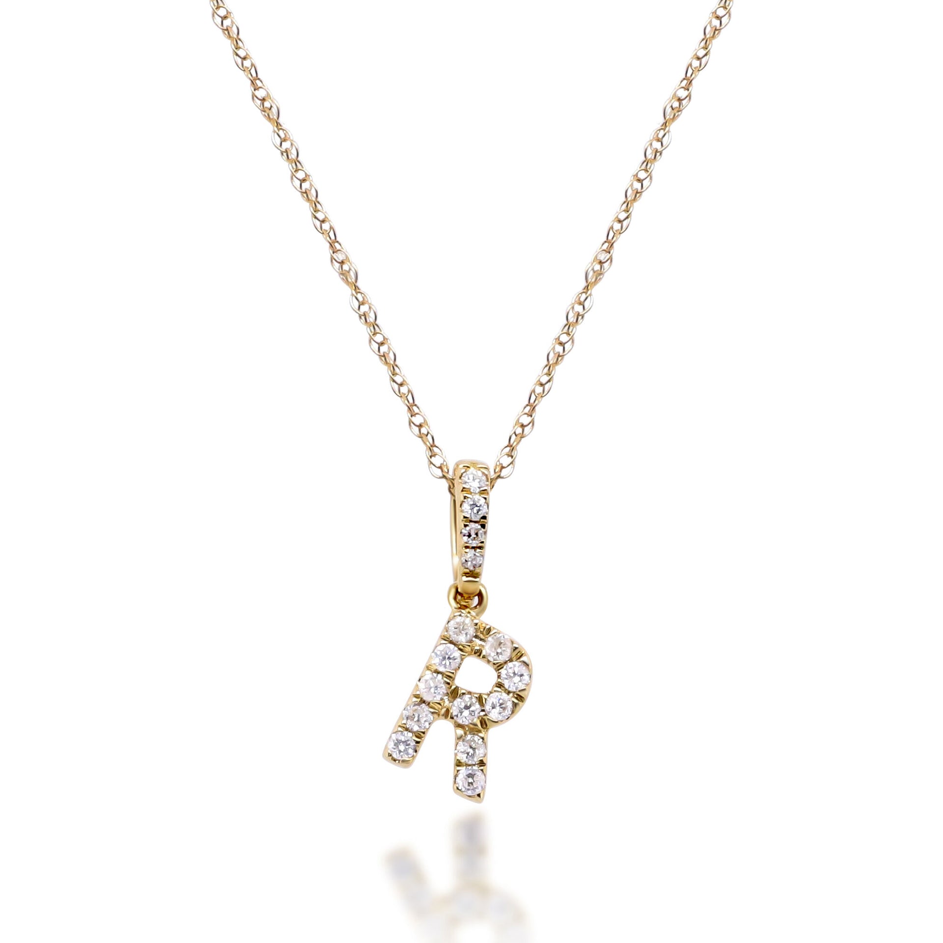 Diamond R Initial Pendant in 10K Yellow Gold (1/10 ct. tw.)