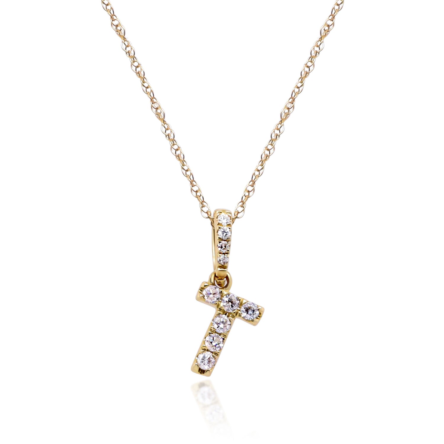 Diamond T Initial Pendant in 10K Yellow Gold (1/10 ct. tw.)