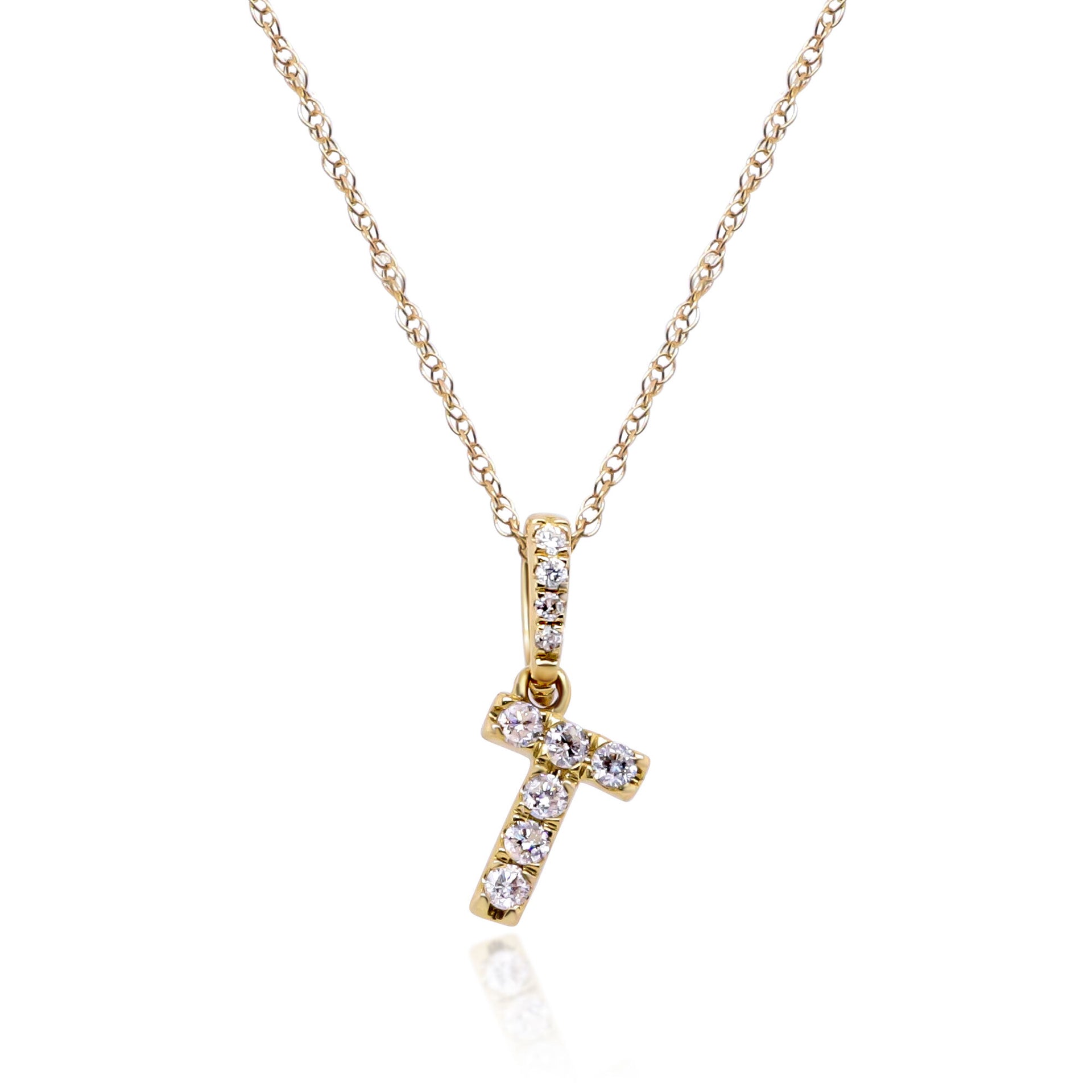 Diamond T Initial Pendant in 10K Yellow Gold (1/10 ct. tw.)
