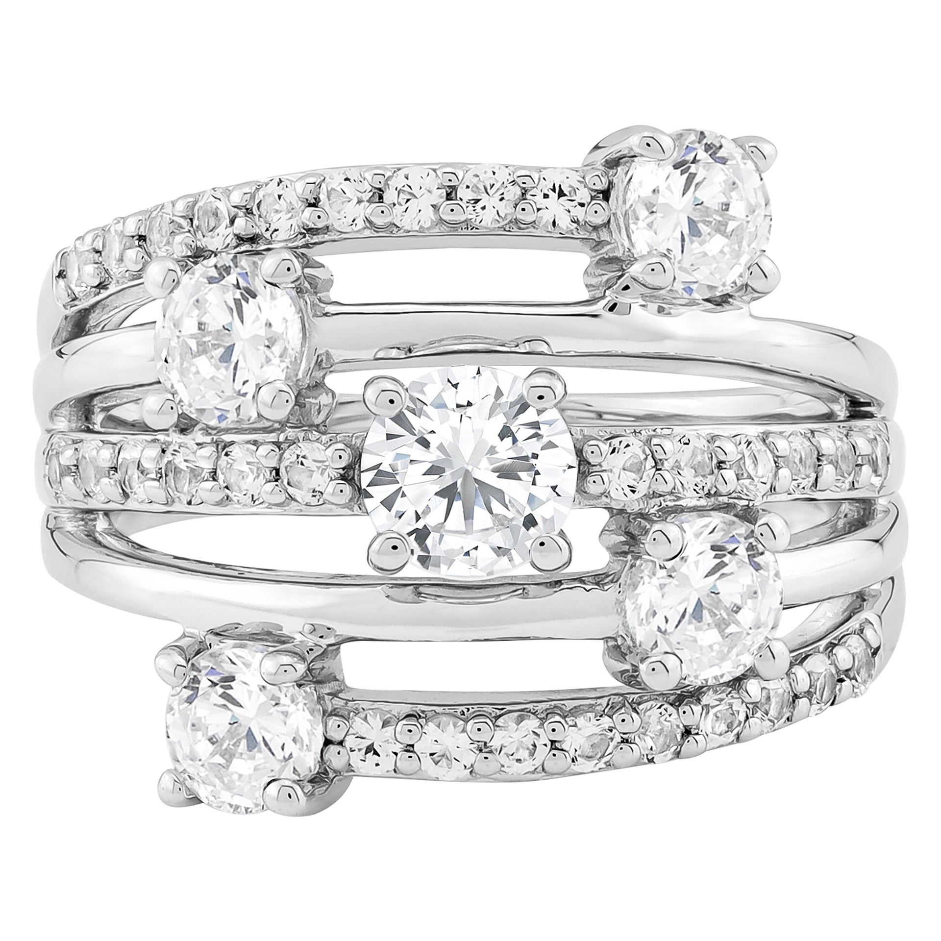 Lab-Created White Sapphire Multi-Row Band in Sterling Silver