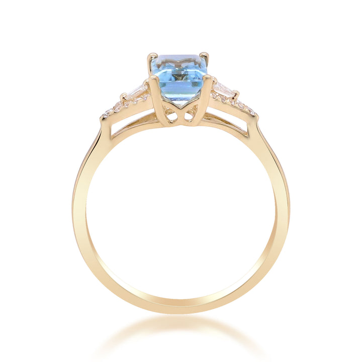 Aquamarine and Diamond Accent Ring in 10K Yellow Gold