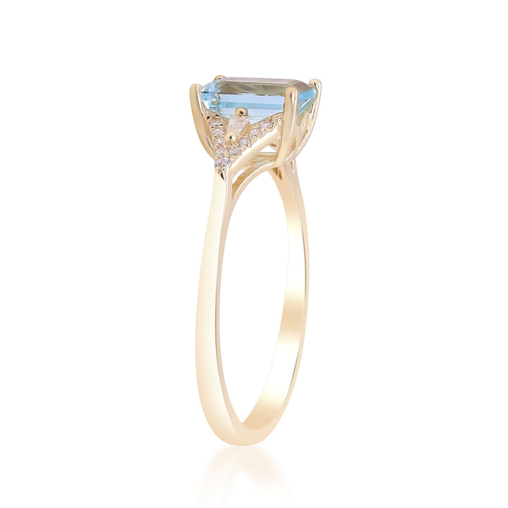Aquamarine and Diamond Accent Ring in 10K Yellow Gold