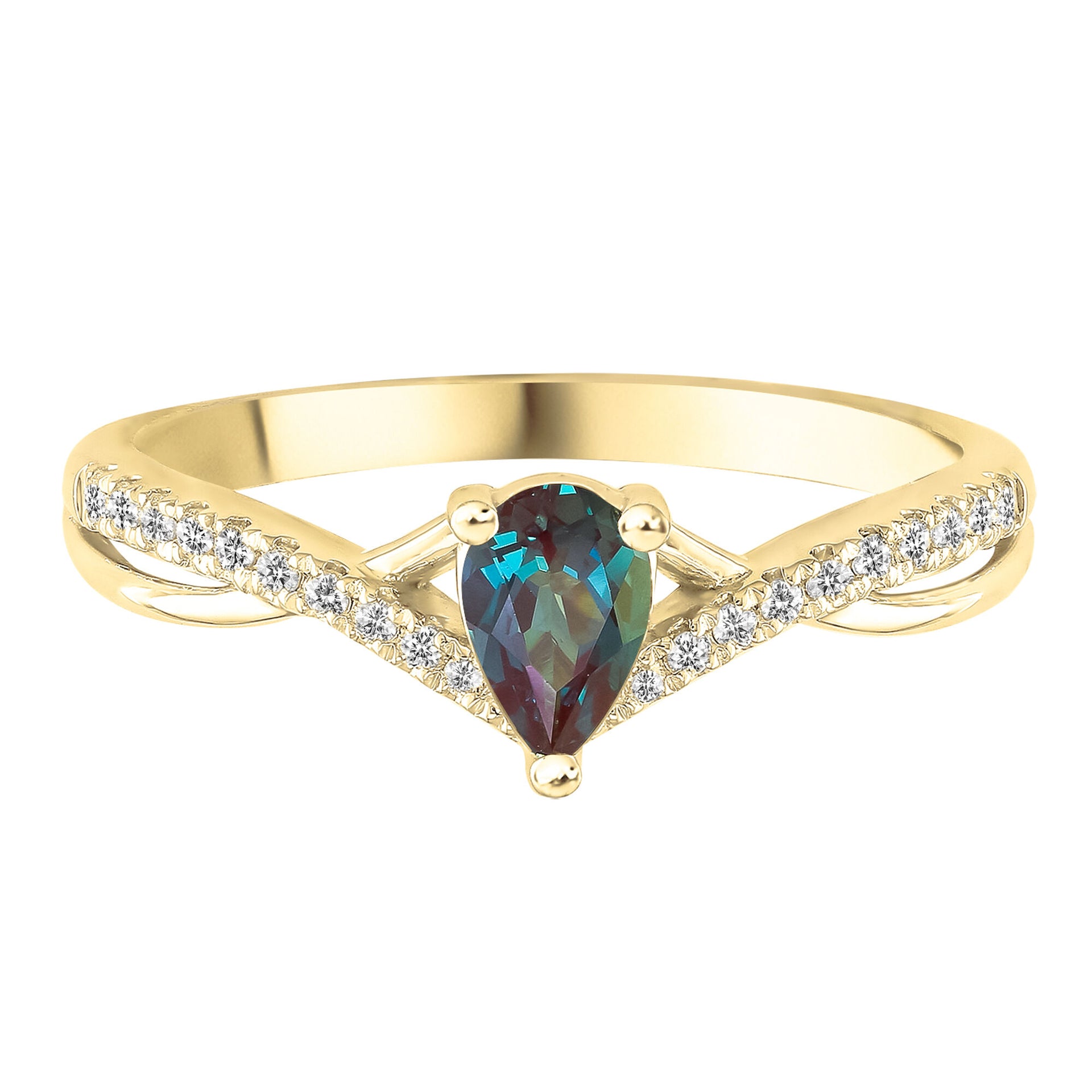 Lab-Created Alexandrite and Diamond Ring in 10K Yellow Gold Ring