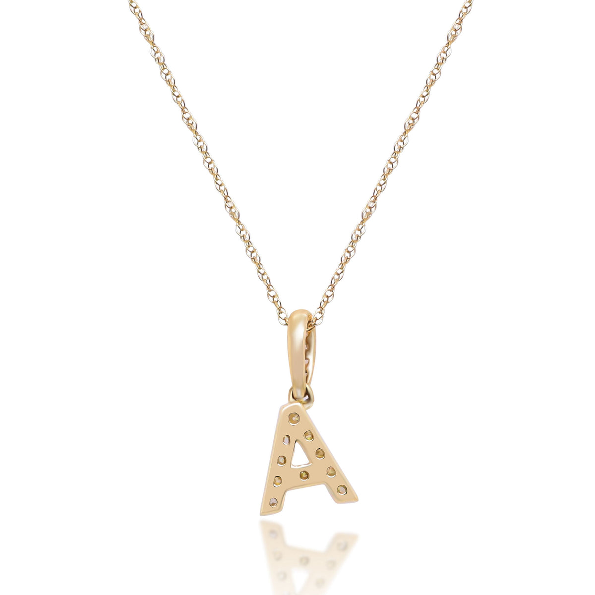 Diamond A Initial Pendant in 10K Yellow Gold (1/10 ct. tw.)