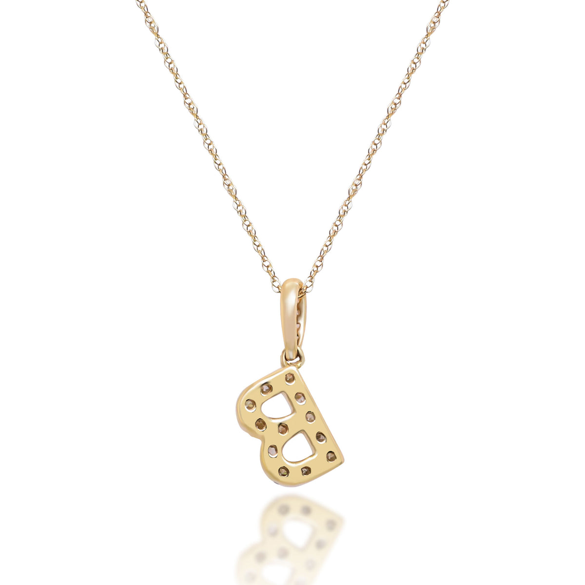 Diamond B Initial Pendant in 10K Yellow Gold (1/10 ct. tw.)