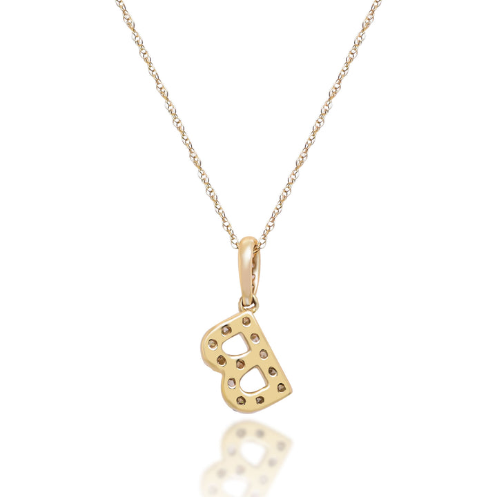 Diamond B Initial Pendant in 10K Yellow Gold (1/10 ct. tw.)