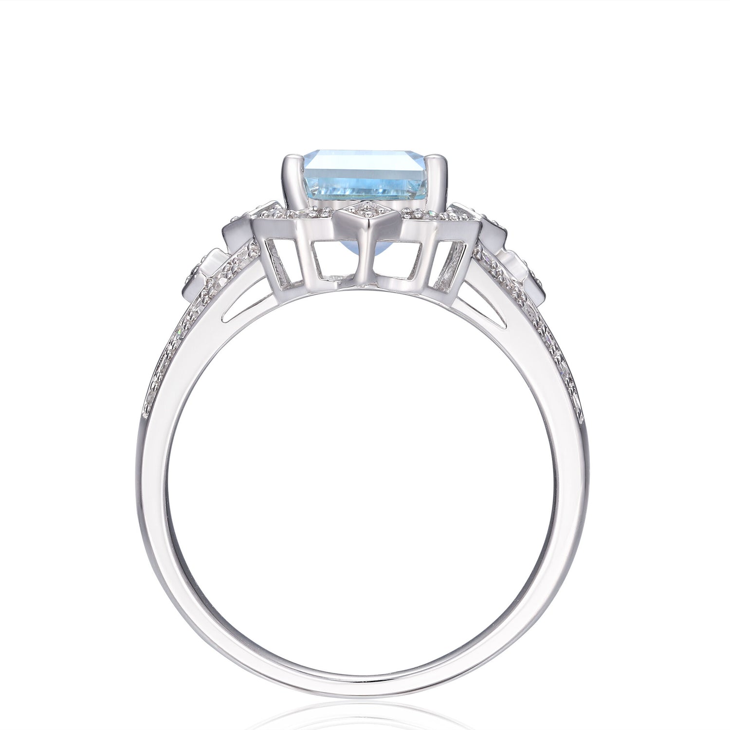 Aquamarine and Diamond Ring in 10K White Gold (1/5 ct. tw.)