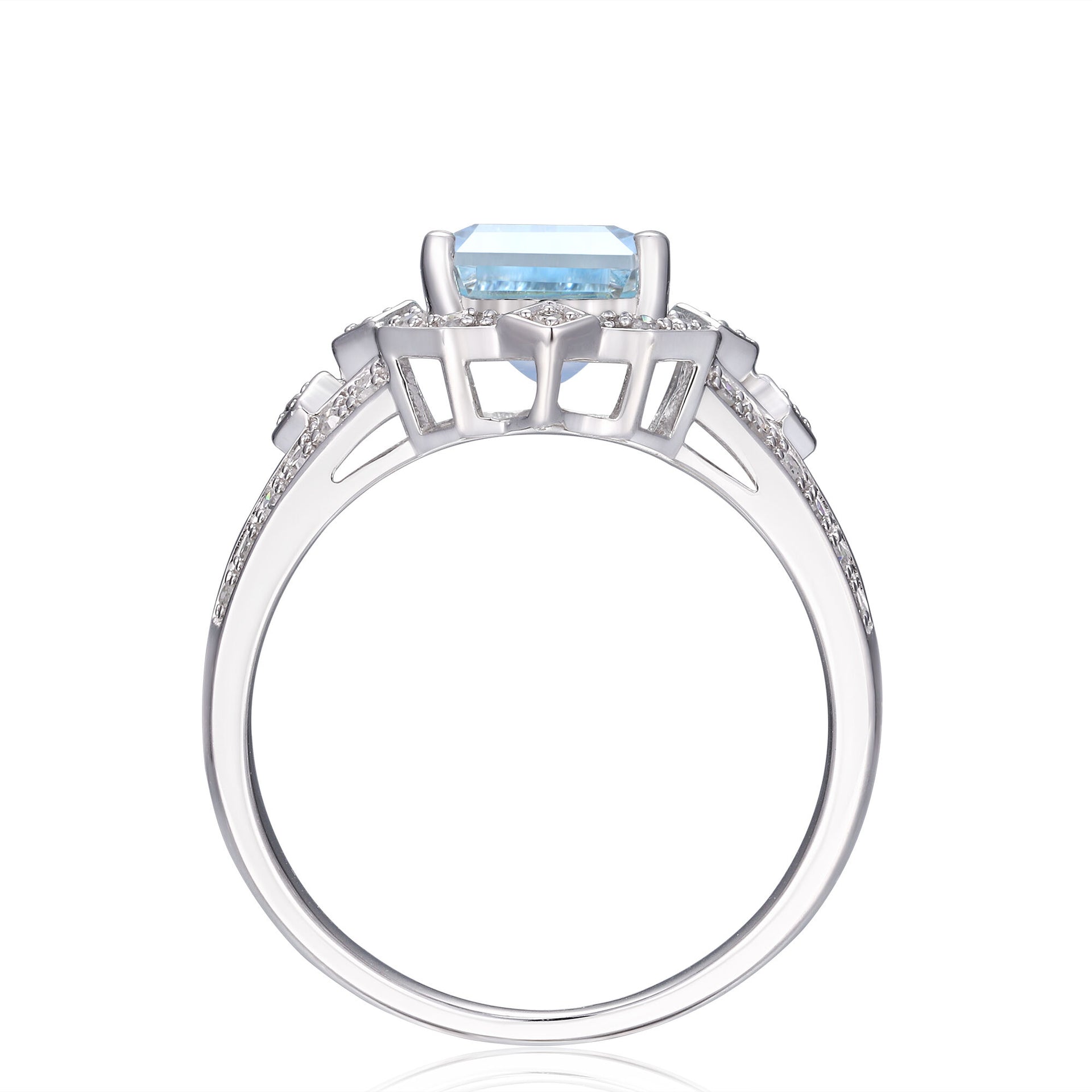 Aquamarine and Diamond Ring in 10K White Gold (1/5 ct. tw.)