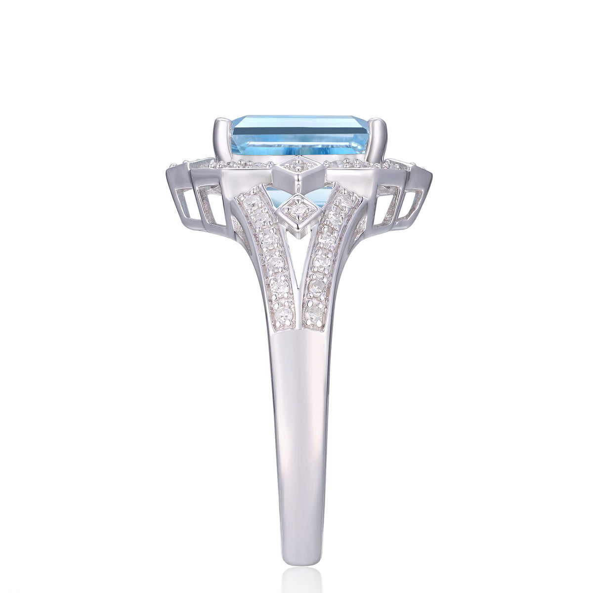 Aquamarine and Diamond Ring in 10K White Gold (1/5 ct. tw.)