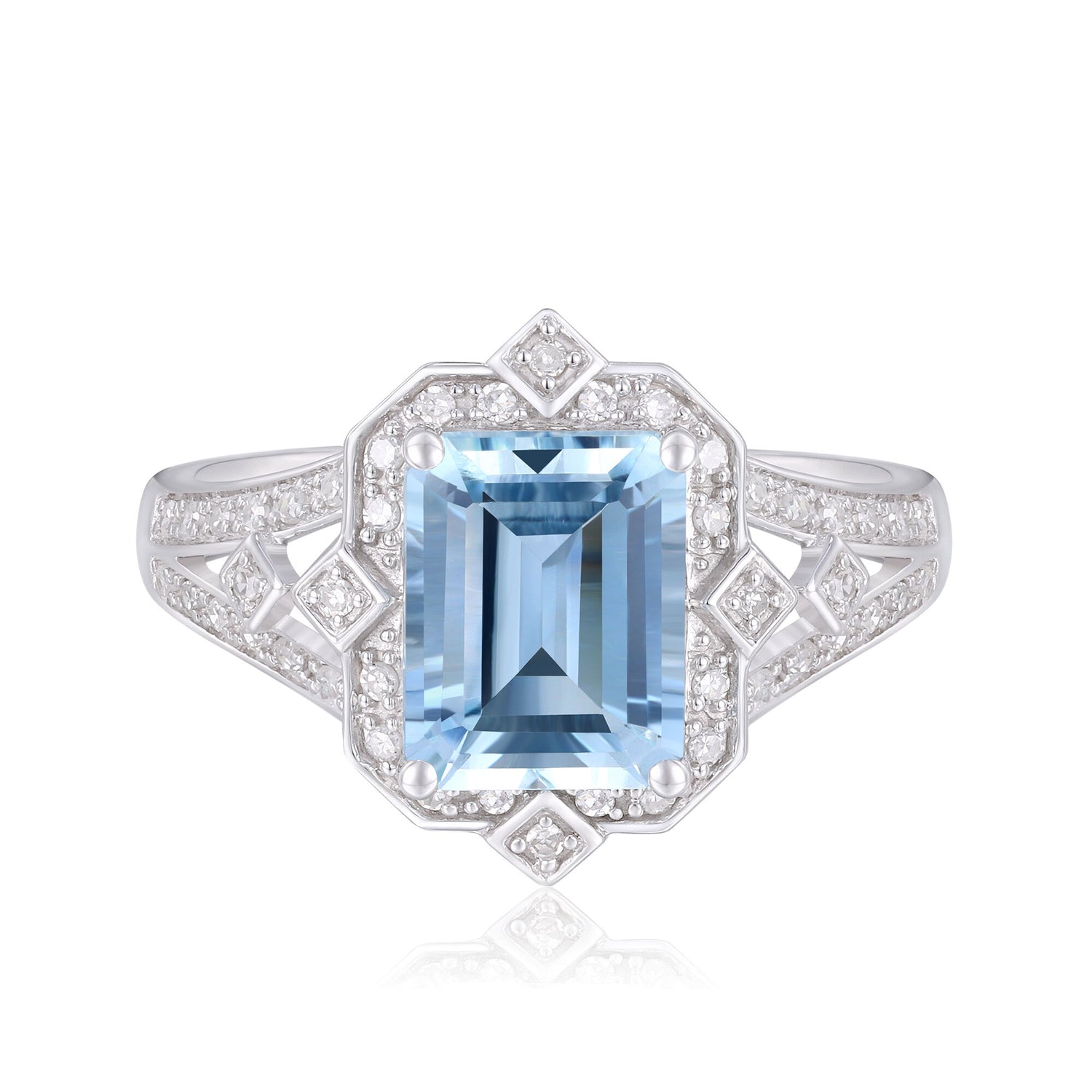 Aquamarine and Diamond Ring in 10K White Gold (1/5 ct. tw.)