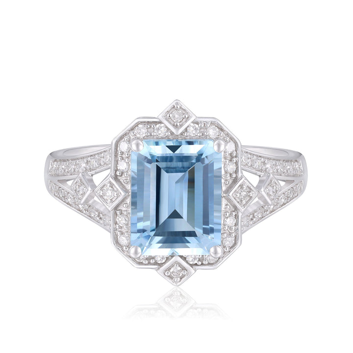Aquamarine and Diamond Ring in 10K White Gold (1/5 ct. tw.)
