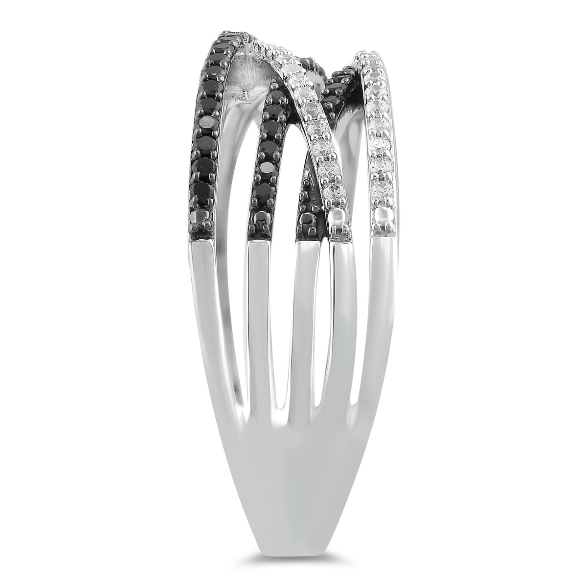 Black and White Crossover Band in Sterling Silver (1/3 ct. tw.)