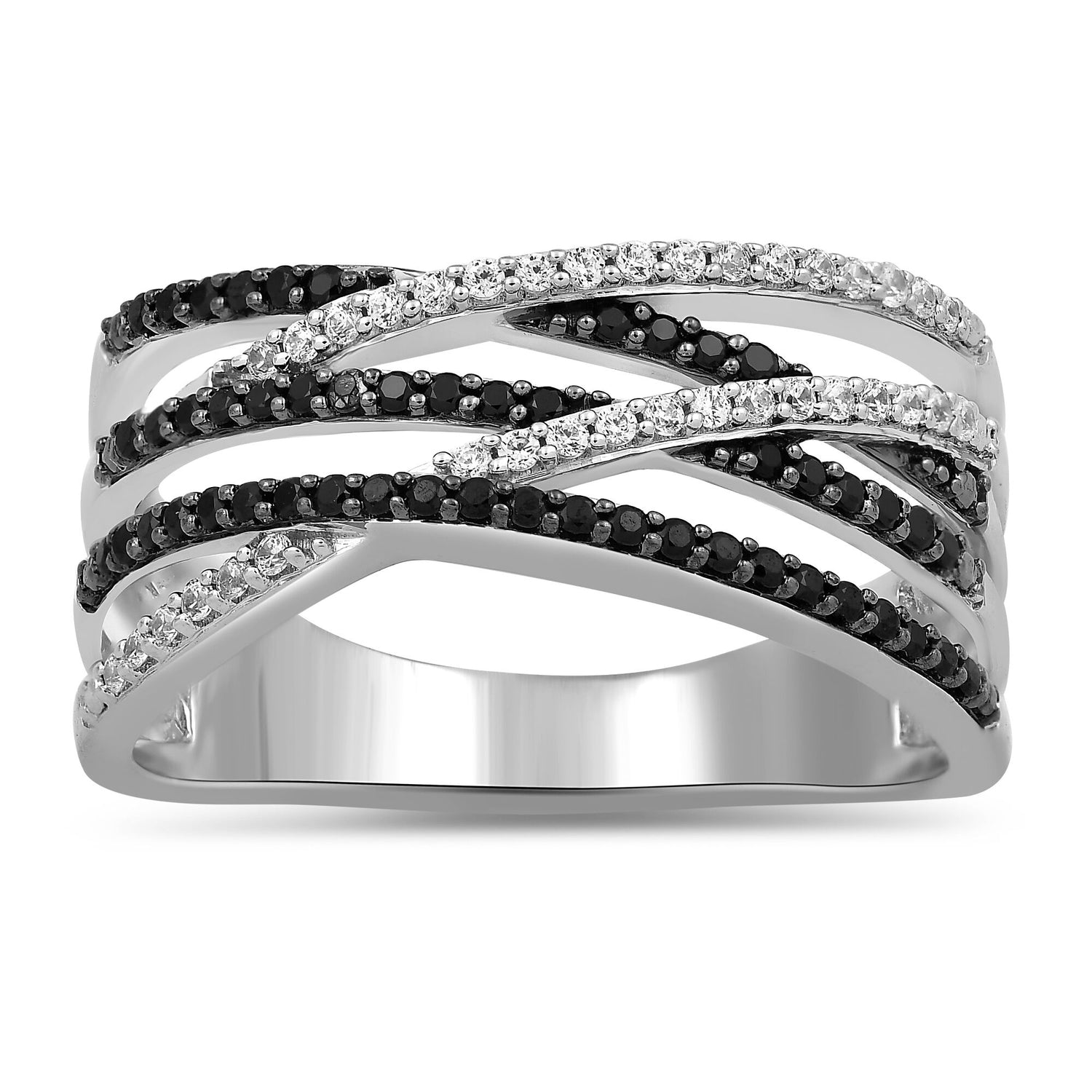 Black and White Crossover Band in Sterling Silver (1/3 ct. tw.)
