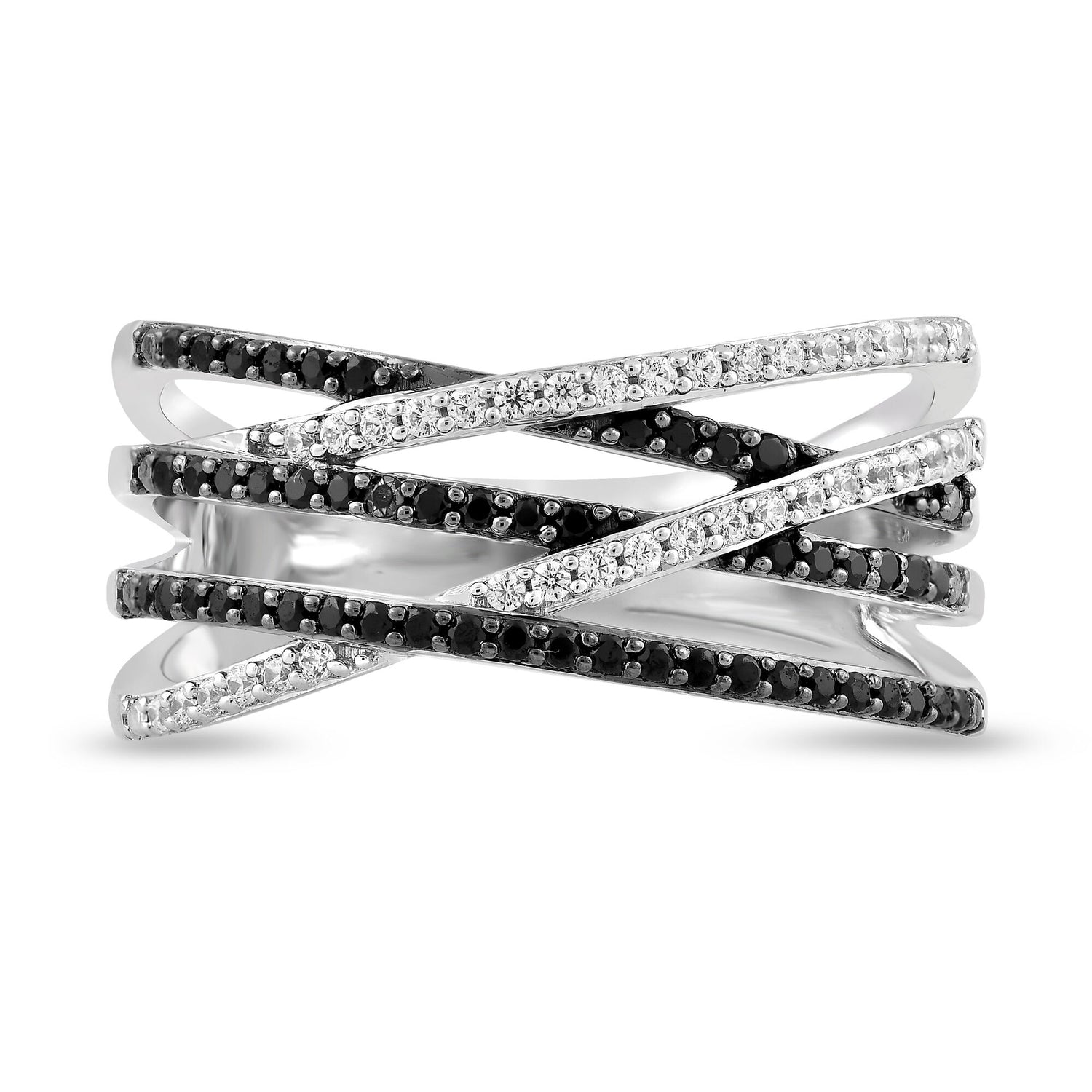 Black and White Crossover Band in Sterling Silver (1/3 ct. tw.)