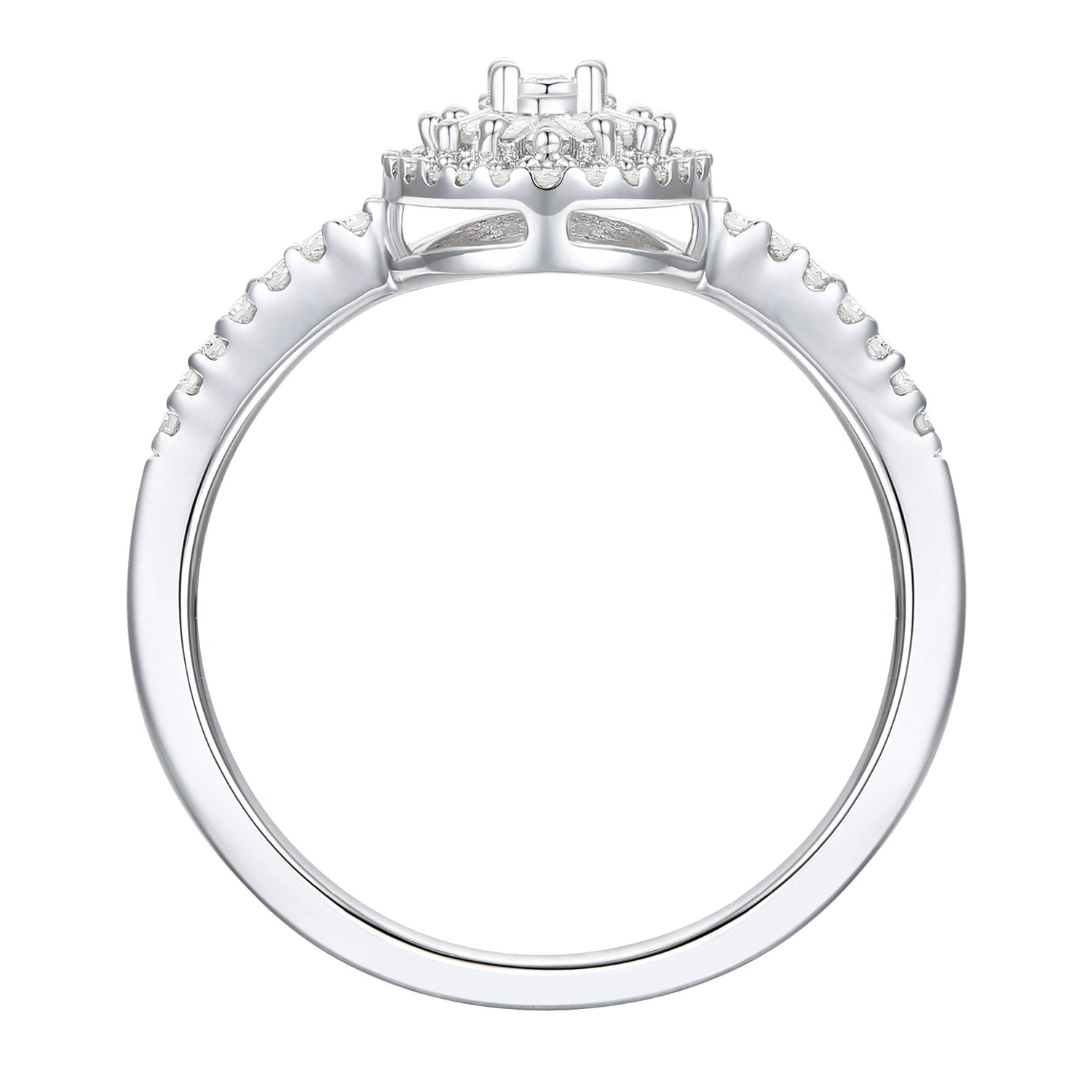 Round and Baguette Diamond Halo Promise Ring in Sterling Silver (1/3 ct. tw.)