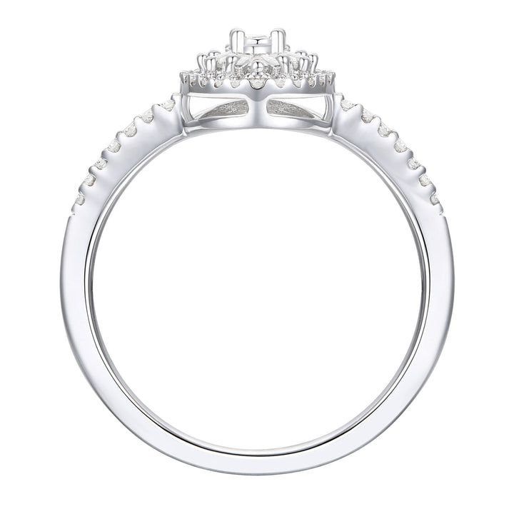 Round and Baguette Diamond Halo Promise Ring in Sterling Silver (1/3 ct. tw.)