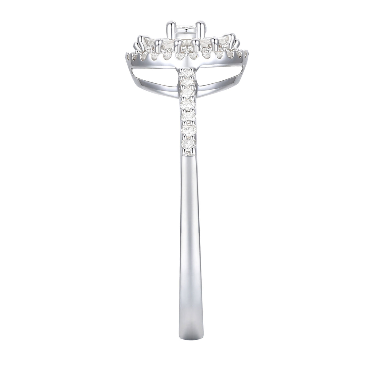 Round and Baguette Diamond Halo Promise Ring in Sterling Silver (1/3 ct. tw.)