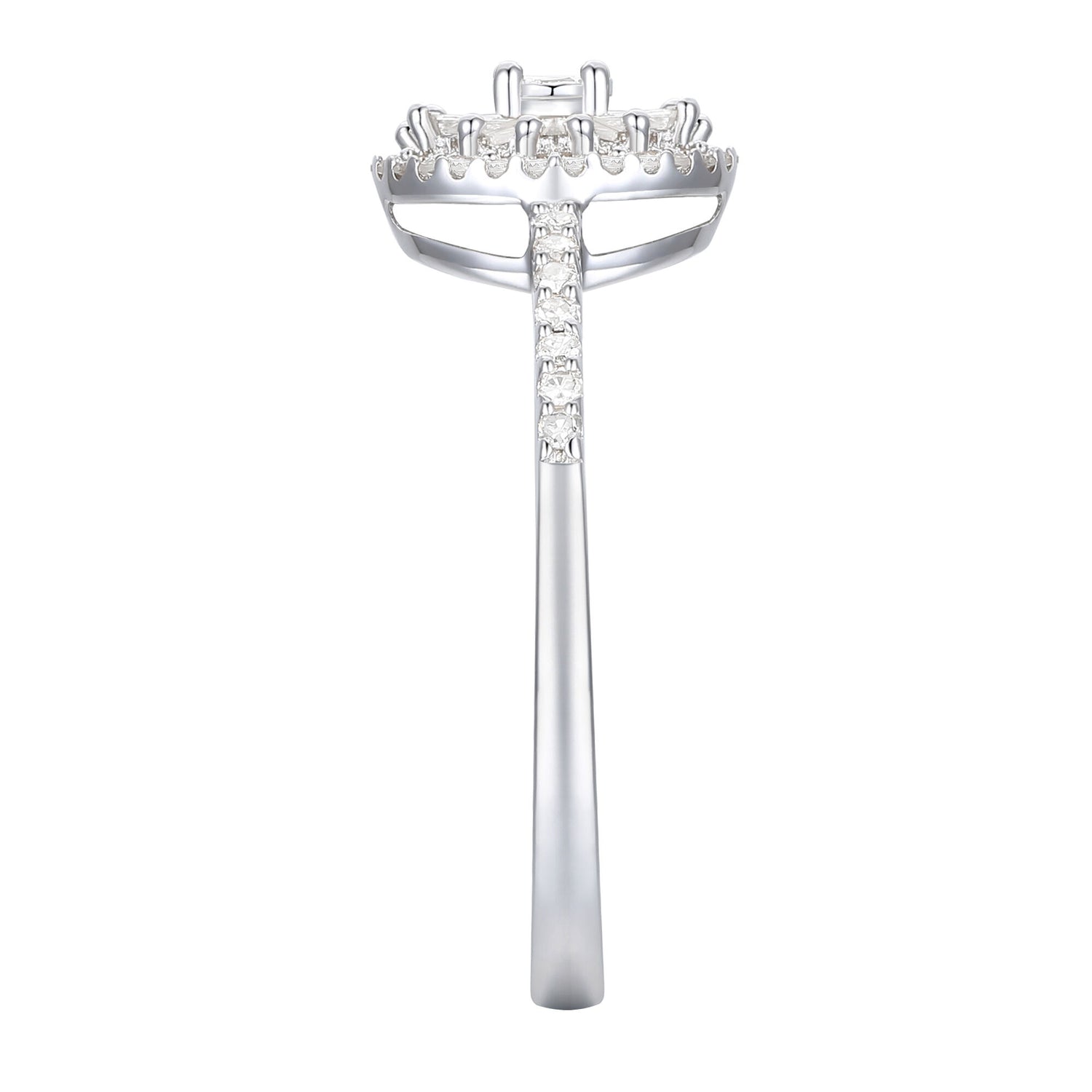 Round and Baguette Diamond Halo Promise Ring in Sterling Silver (1/3 ct. tw.)