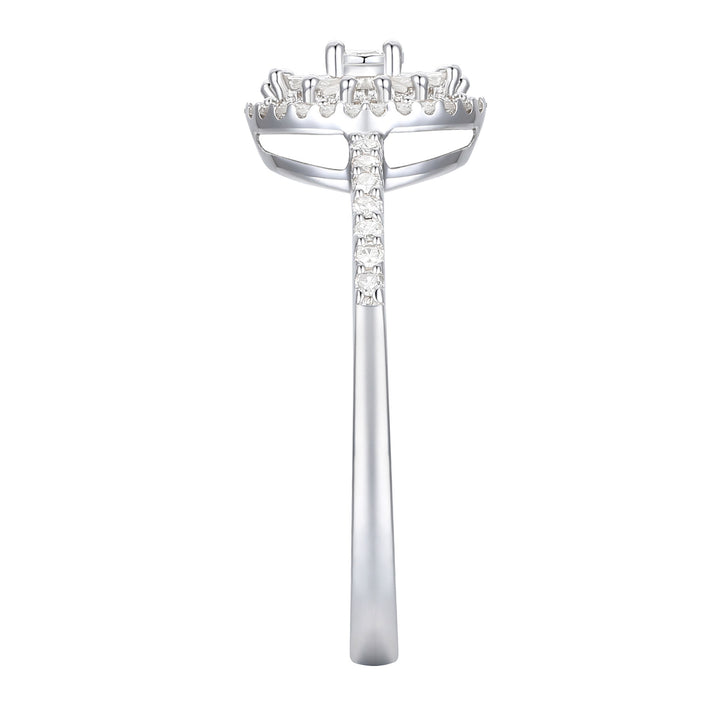 Round and Baguette Diamond Halo Promise Ring in Sterling Silver (1/3 ct. tw.)