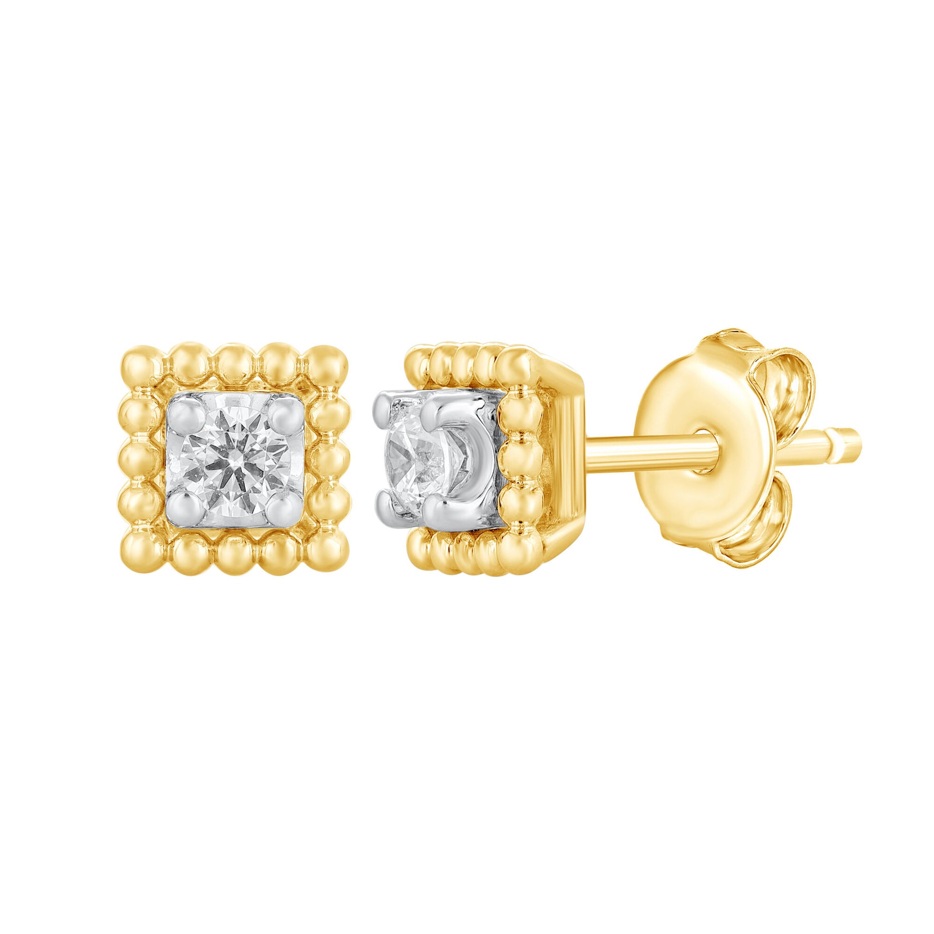 Diamond Beaded Square Halo Earring in 10K Yellow Gold (1/8 ct. tw.)