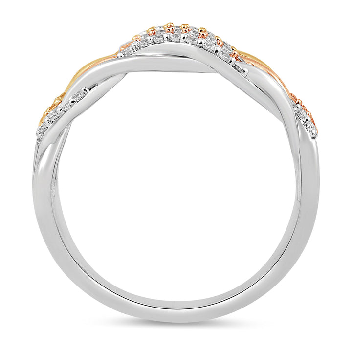 Diamond Three-Row Twist Band in Sterling Silver and 10K Rose and Yellow Gold (1/3 ct. tw.)