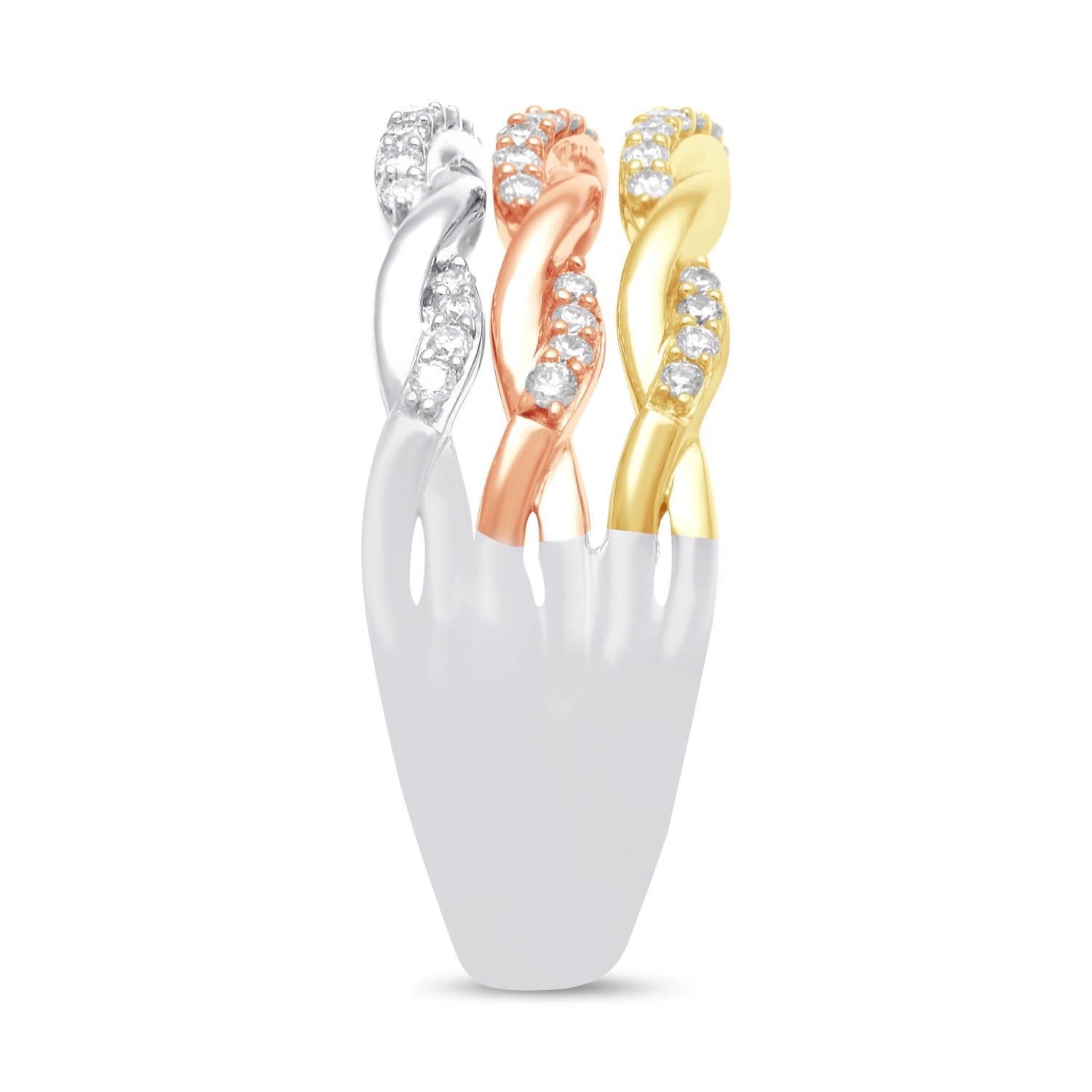 Diamond Three-Row Twist Band in Sterling Silver and 10K Rose and Yellow Gold (1/3 ct. tw.)
