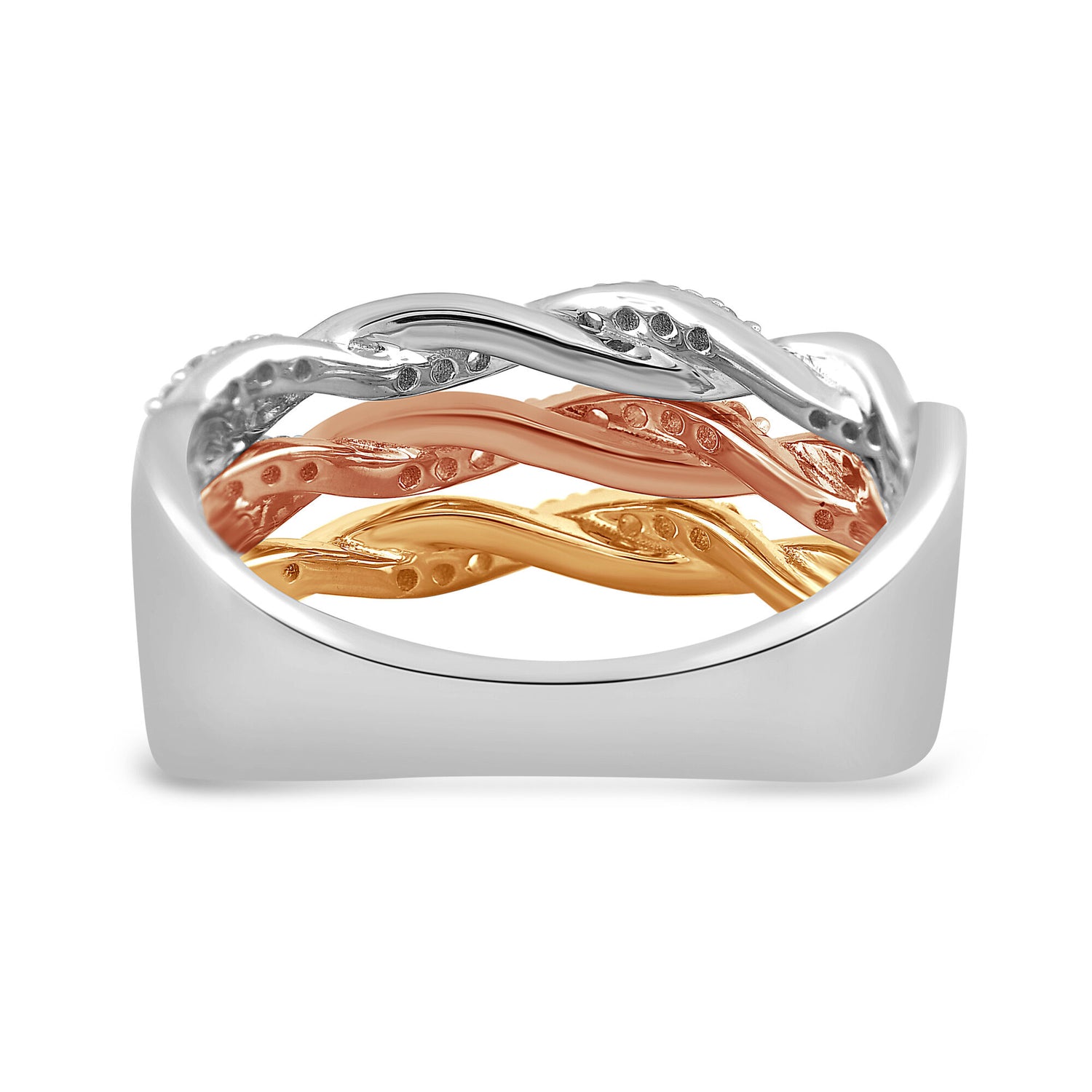 Diamond Three-Row Twist Band in Sterling Silver and 10K Rose and Yellow Gold (1/3 ct. tw.)