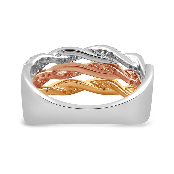 Diamond Three-Row Twist Band in Sterling Silver and 10K Rose and Yellow Gold (1/3 ct. tw.)
