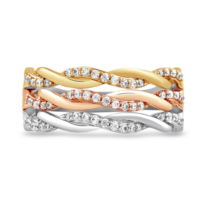 Diamond Three-Row Twist Band in Sterling Silver and 10K Rose and Yellow Gold (1/3 ct. tw.)