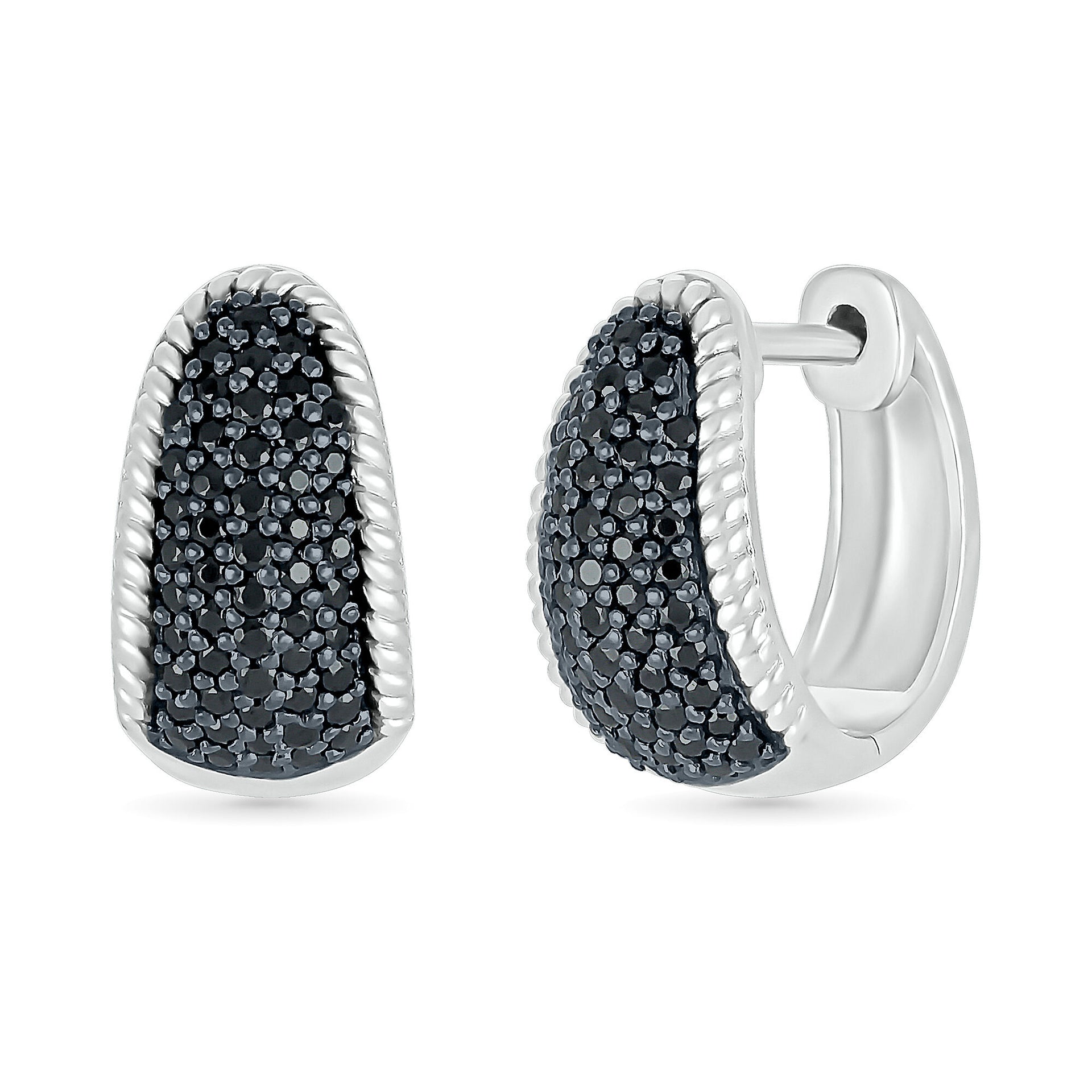Black Diamond Wedge Hoop Earrings in Sterling Silver (1/2 ct. tw.)