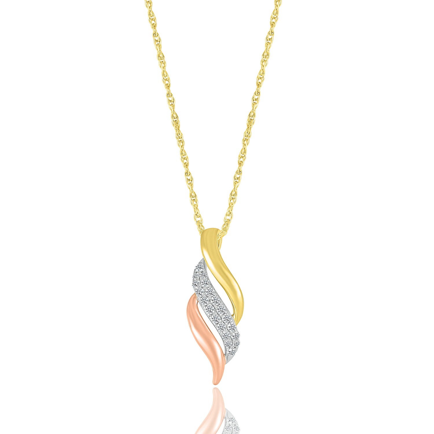 Diamond Swirl Pendant in Tri-Tone 10K Gold (1/7 ct. tw.)